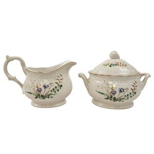 Mikasa Margaux Sugar Bowl Creamer Set Floral Embossed Basketweave Vintage Japan